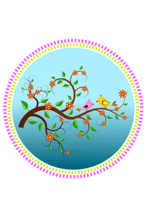 Birds on a branch with flowers vector drawing