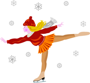 Vector clip art of ice skating girl in skirt