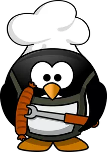 Penguin with barbecue equipment