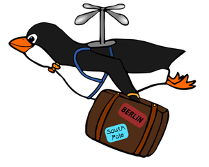 Pinguin de zbor cu o ilustrare valiza