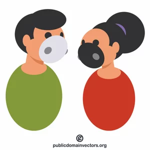 Muž a žena s obličejovými maskami