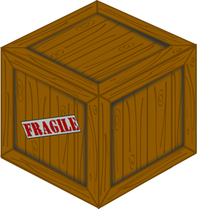 3D vector drawing of a wooden crate with fragile load