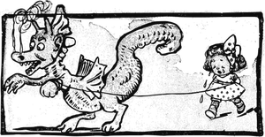 Vector drawing of dragon pulling girl
