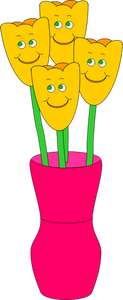 Vektor illustration av fyra leende blommor i en vas