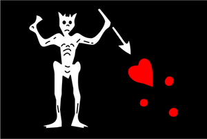 Illustration vectorielle de drapeau pirate avec squelette et coeur de sang