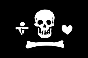 Vector illustration of black and white pirate jack with a skull