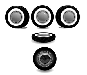 Illustration of car wheels from different perspectives