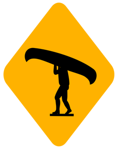 Man with canoe sign