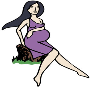 Schwangere Frau auf einem Baumstumpf