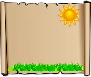 Hierba y sol en papel de pergamino vector ilustración