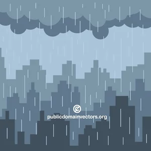 En la ilustración de vector de la ciudad de la lluvia