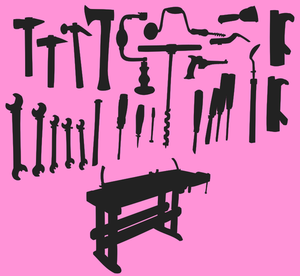 Tools and workbench silhouette