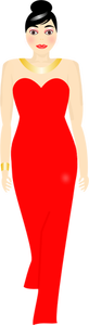 Ilustración vectorial de dama vestido largo rojo