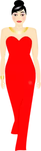 Illustration vectorielle de la Dame en robe longue rouge