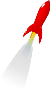 Vektor ClipArt-bilder av röda tecknade raket lanserade ut i rymden