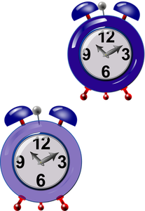 Graphics of two old style purple clocks