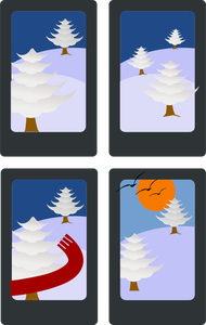 Vektorigrafiikka talvi-idyllistä neljällä kortilla