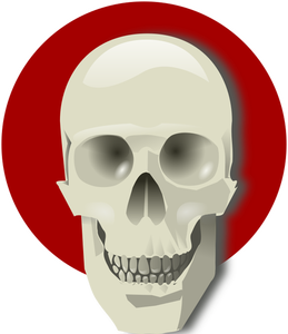 Vettore di disegno del cranio umano su un cerchio rosso