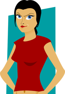 Vector graphics of suspicious girl with a red top