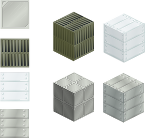 Ilustración vectorial de conjunto de Tejas metálicas y cajas