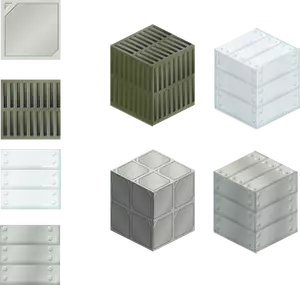 Vector illustration of set of metallic tiles and boxes