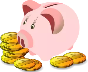 Piggy bank with coins around it vector graphics