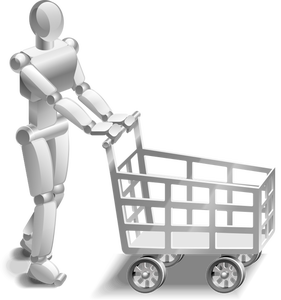 Robot ile bir alışveriş arabası vektör görüntü