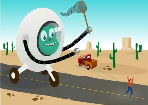 Alien running behind man vector illustration