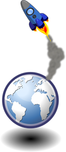Vektor-Illustration der Rakete im Raum über der Erde