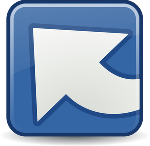 Blue and white illustration of upload icon