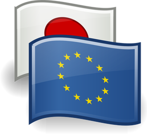 Dibujo de banderas de la Unión Europea y Japón