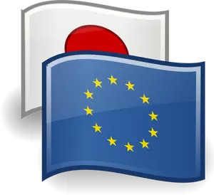 Ritning av EU och Japan flaggor