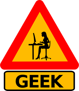 Vector drawing of woman geek warning road sign