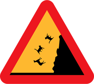Vector tekening van het regende katten en honden waarschuwing verkeersbord
