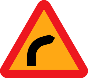 Dangerous bend to right traffic sign vector clip art