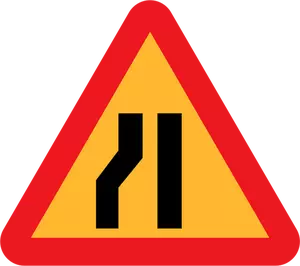 Estrada estreita no desenho vetorial de sinal à esquerda