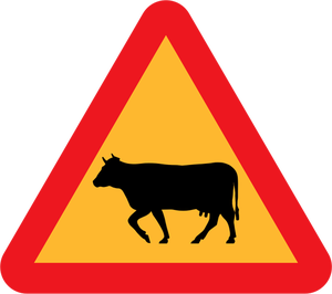 Koeien op de weg weg ondertekenen vectorillustratie