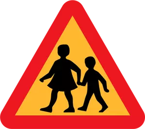 Anak-anak yang melintasi jalan tanda vektor gambar