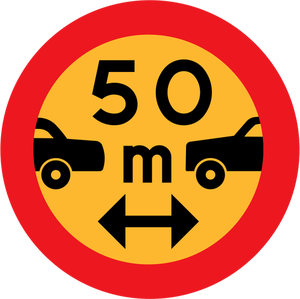 50m between cars vector sign