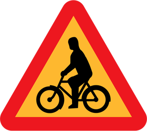 Gambar vektor pengendara sepeda lalu lintas tanda peringatan