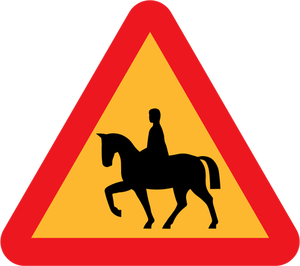 Penunggang kuda peringatan lalu lintas vektor tanda