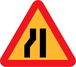 Strada si restringe sulla sinistra vettoriale segno