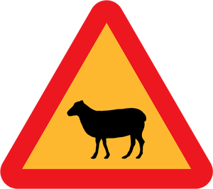 Gambar vektor domba lalu lintas tanda peringatan