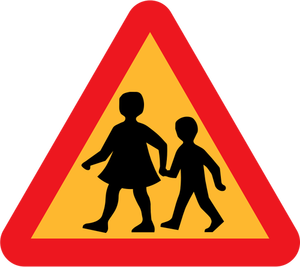 Lapset ylittämässä tievektorimerkkiä