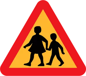 Niños cruzando la carretera vector de señal