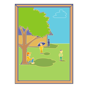 Vector clip art of kids playing around the school