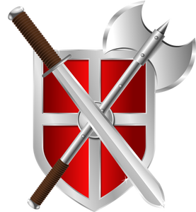 Vector dibujo de battleaxe, escudo y espada