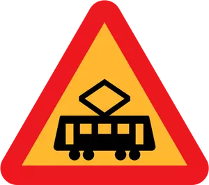 Trem persimpangan vektor depan tanda lalu lintas