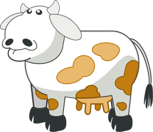 Vector tekening van grijze cartoon koe met bruine vlekken