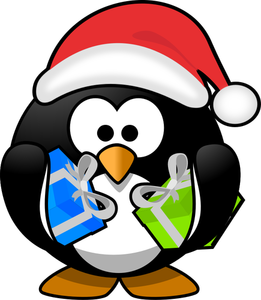 Vektör küçük resim kırmızı Noel şapka ile küçük penguen